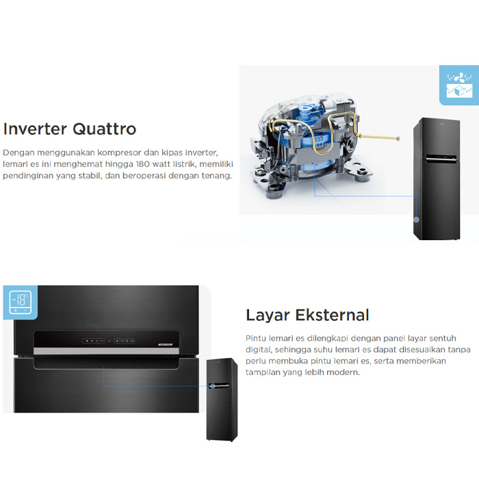 Midea Kulkas Everest 2 Pintu 428 Liter Inverter Black - MDRT 572 EVF28ID | MDRT-572- EVF28ID